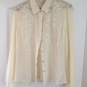 J.Jill Embroidered Button Front Ivory Blouse, Large